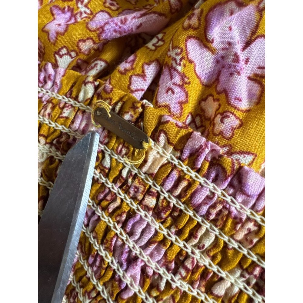 Free People Molly Jo Midi Maxi Dress Women Small Tiered Mustard Floral Smocked - Picture 10 of 16